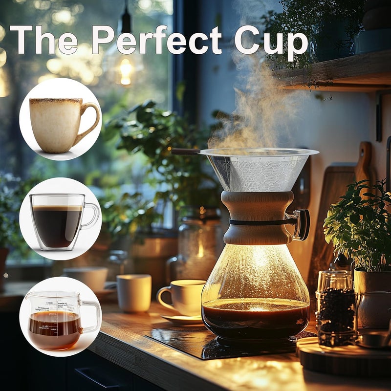 Techshare Pour Over Coffee Dripper, Pour-over Filters with 800 Mesh Steel Mesh Optimize Extraction For Rich Coffee Flavor, Stainless Steel Filter, Paperless Pour-over - Image 4
